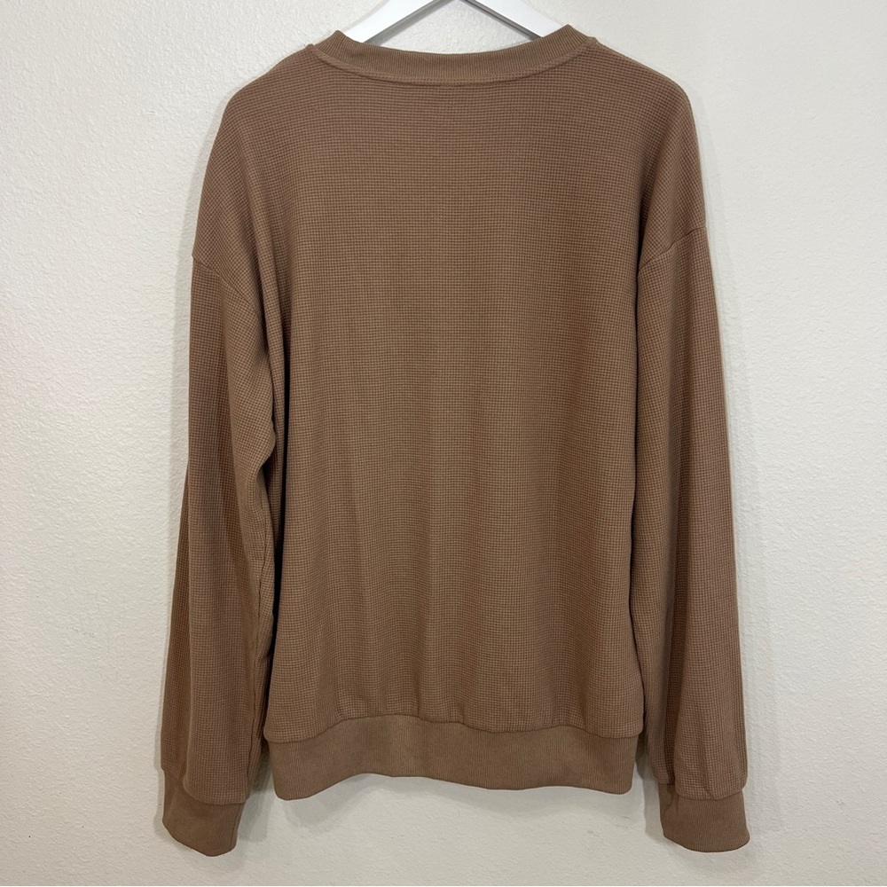 Comfrt Waffle Knit Crewneck Sweatshirt Tan Brown Oversized Men’s XL - Picture 4 of 6